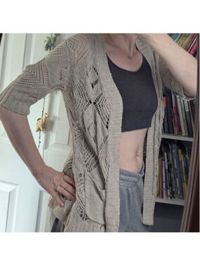 Le Chateau Open Knit Linen Cardigan Sz L 3/4 Sleeves Boho Cottagecore